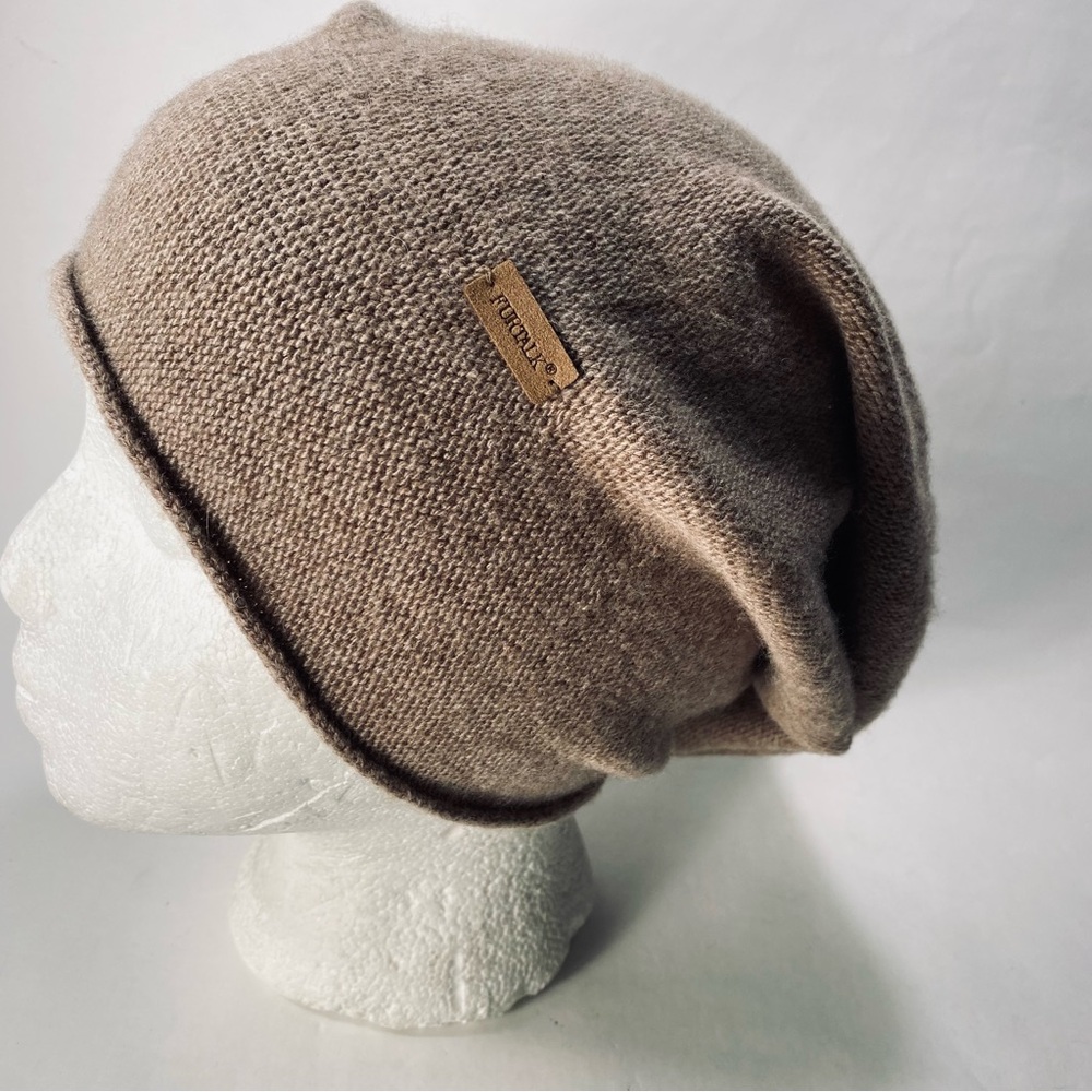 Furtalk Tan Knit Wool Cashmere Blend Slouchy Beanie - Picture 5 of 12